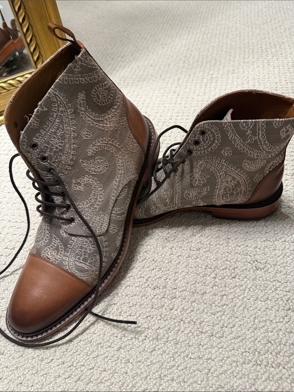 Taft Brown Leather & Gray Paisley Chukka Boots